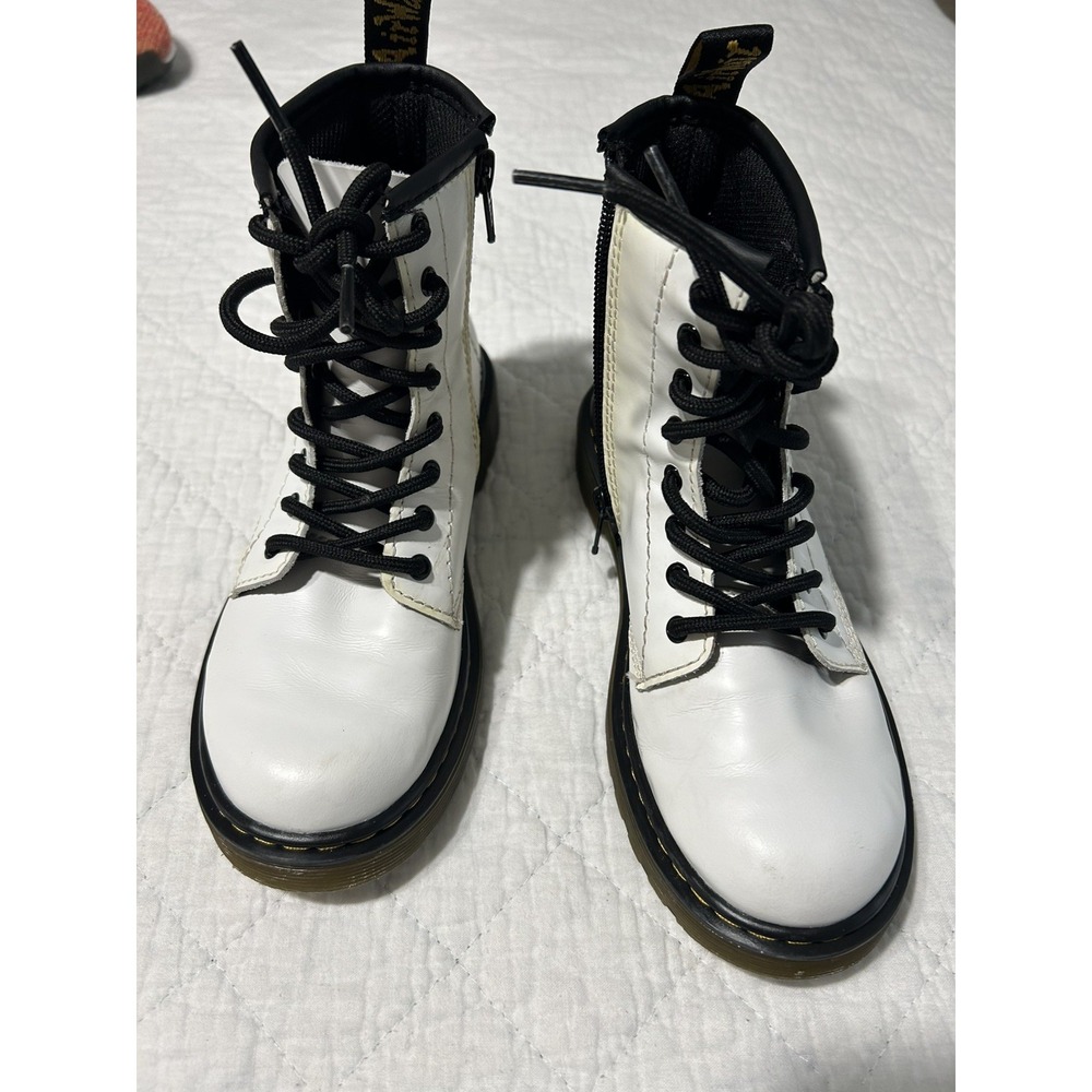 Dr. Martens Boots Youth Size 2 White Leather Lace Up Side Zip
